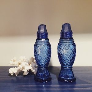 Vintage Cobalt Blue Glass Salt & Pepper Shakers